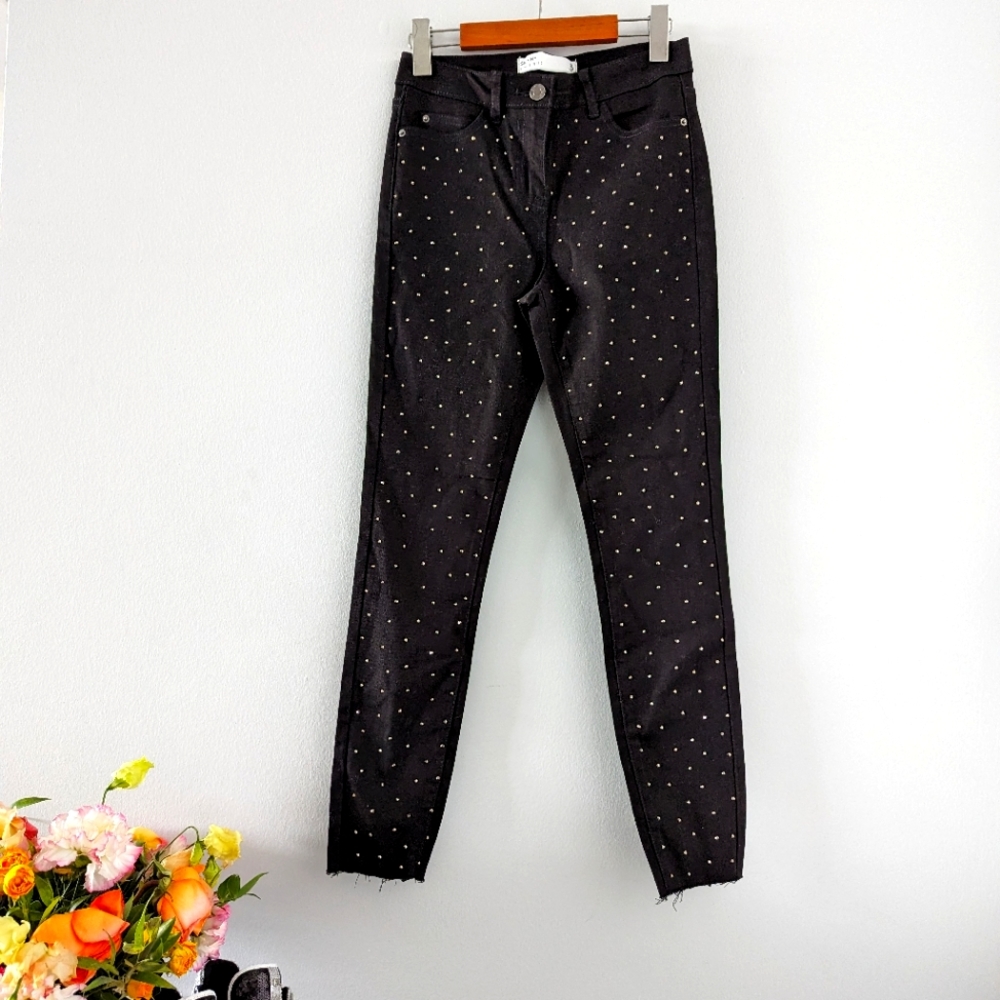 Next UK - High rise, studded black skinny jeans